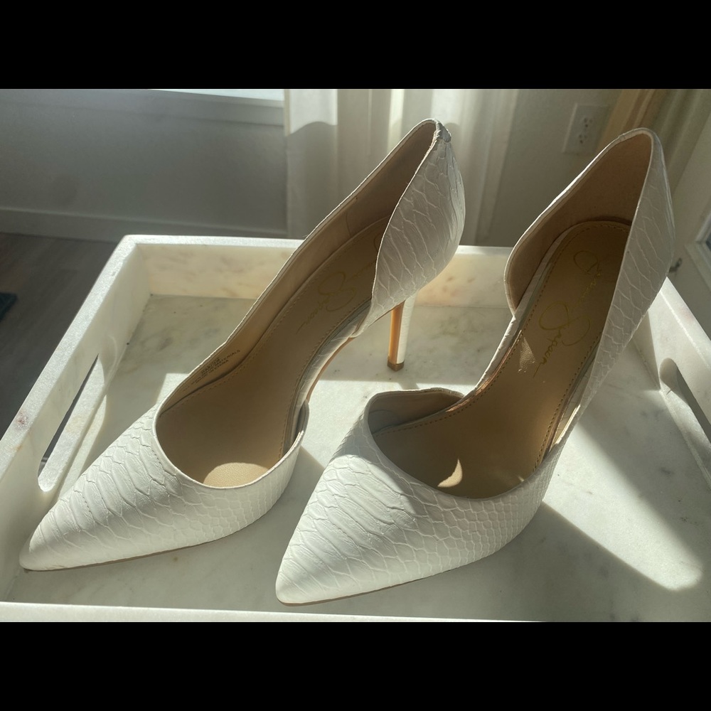 Jessica Simpson white high heels